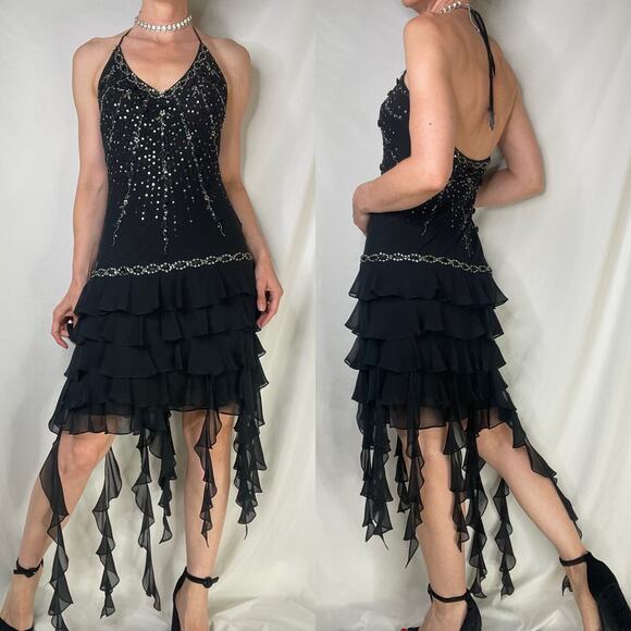 Sue Wong beaded sequin rosette halter silk prom dress fairy cocktail Nocturne 4 - Picture 14 of 14